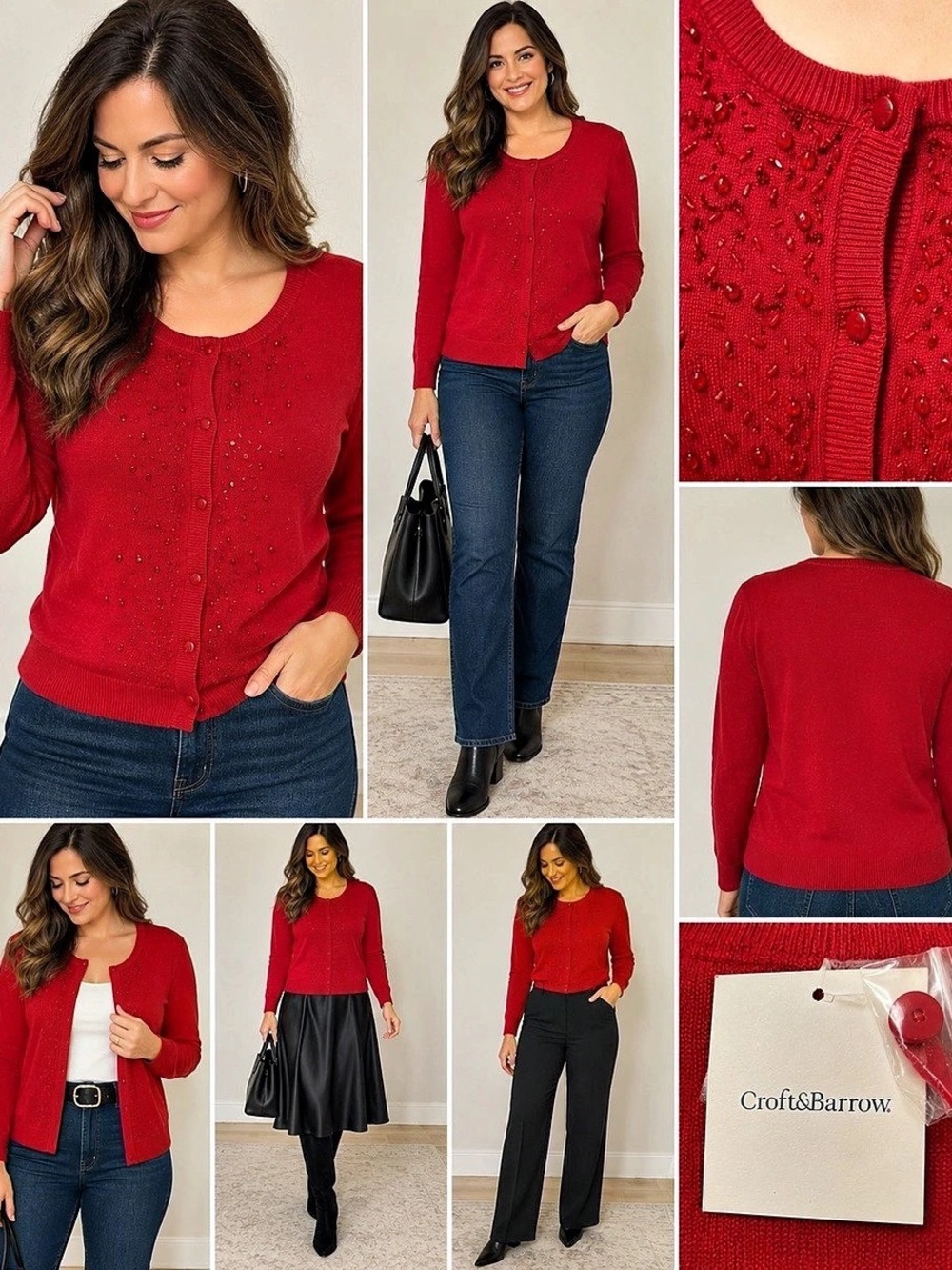 Croft & Barrow Beaded Cardigan in Red Size XL NWT